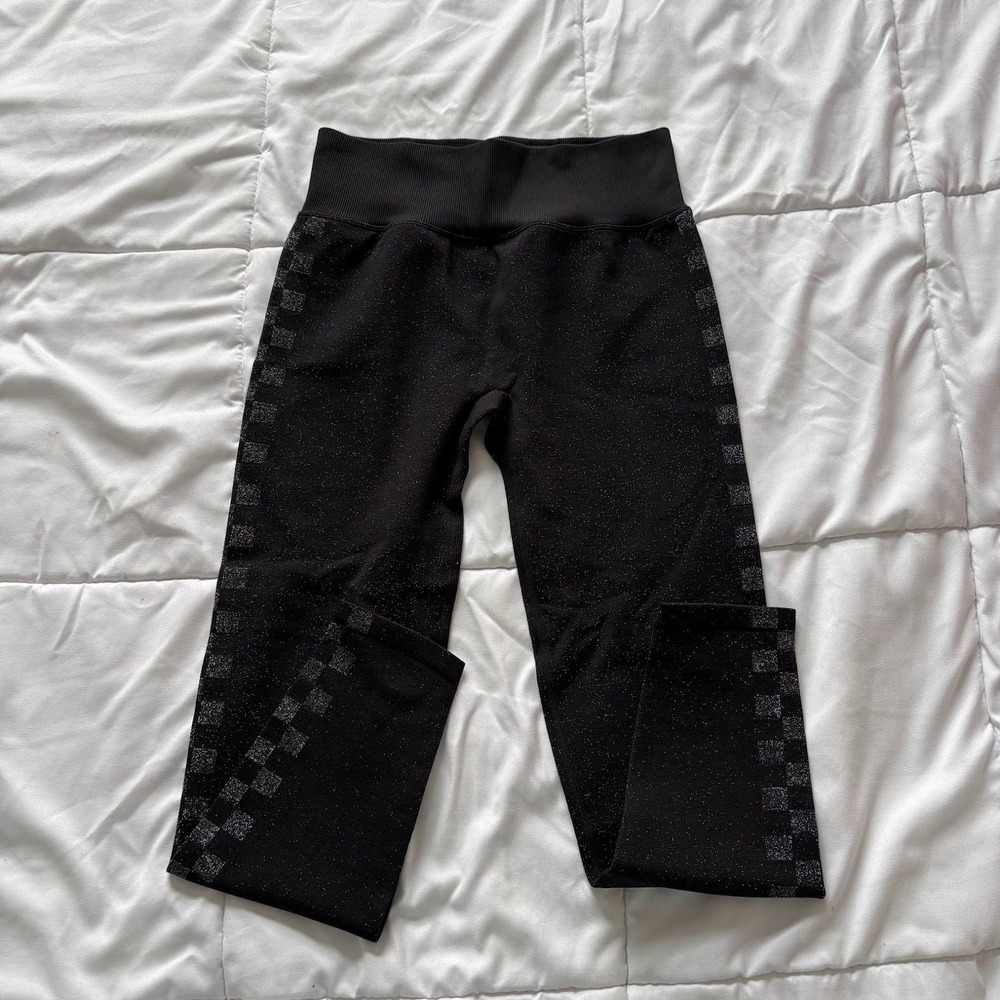 PINK Victoria's Secret Black Shimmer Checkered Seamless Leggings Medium Yoga
